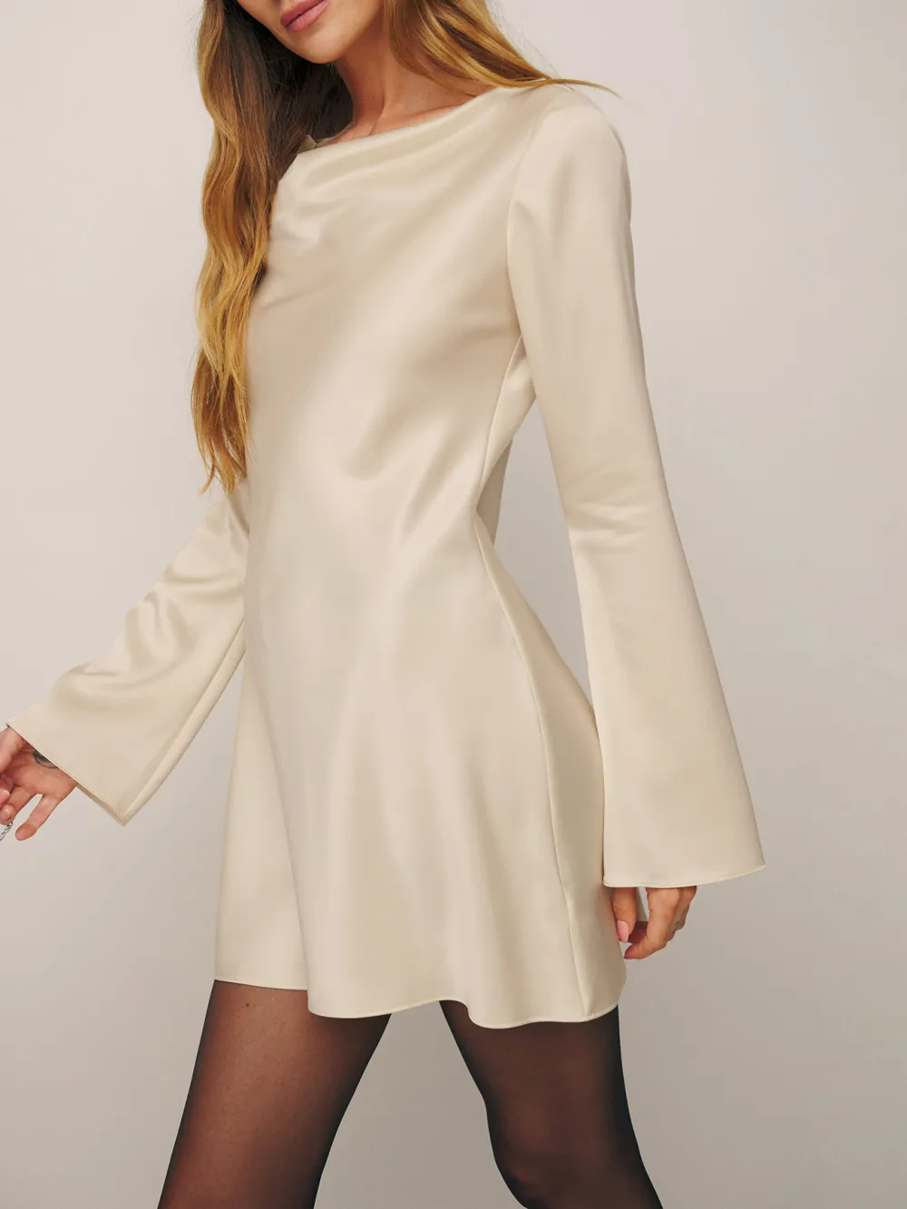 Asymmetric Sleeve Satin Mini Dress
