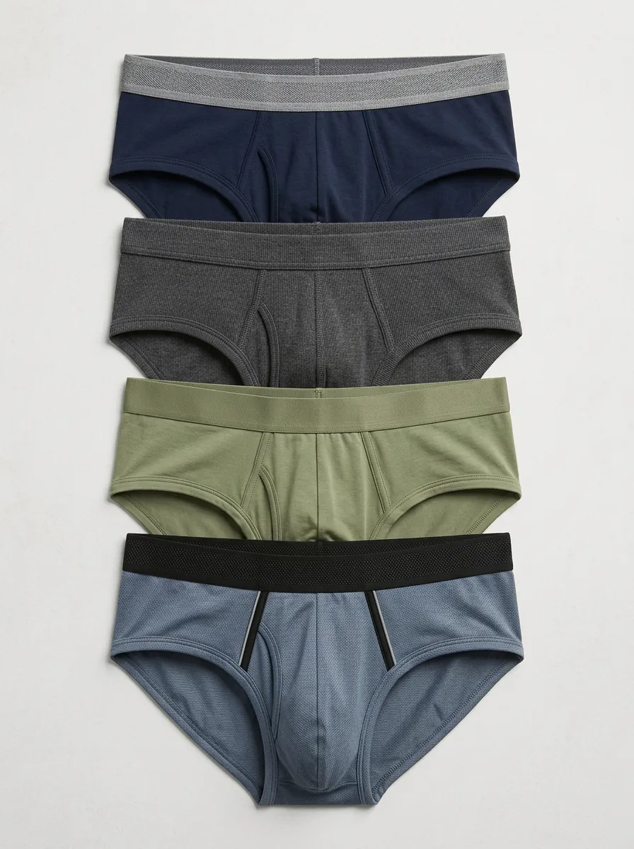 Men's Multi-color Solid Pattern Elastic Waistband Briefs