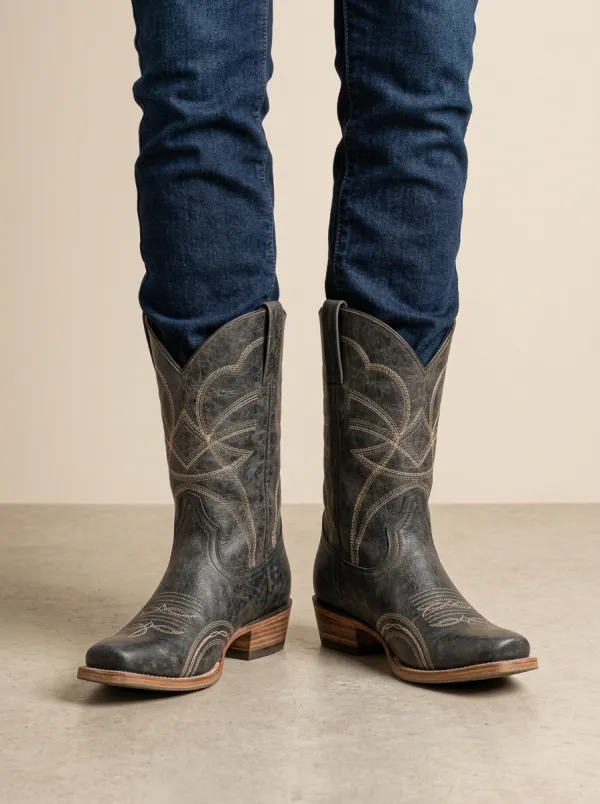 Unisex Western Cowboy Distressed Embroidered Western Boots