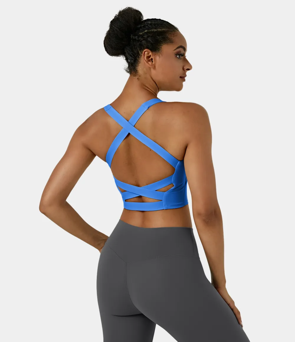 Softlyzero Airy Square Neck Backless Crisscross Cropped Cool Touch Yoga Tank Top-UPF50+