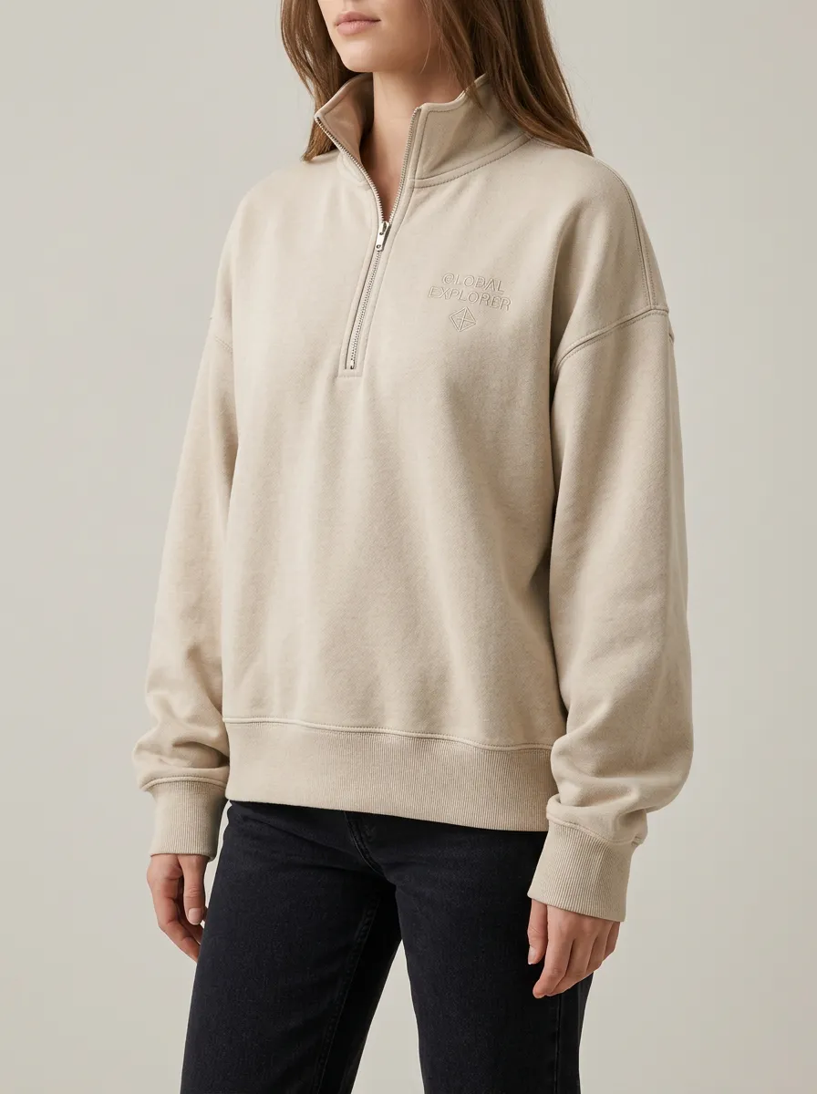 Women's Travel Lover Global Explorer Embroidered Quarter Zip Sweatshirt