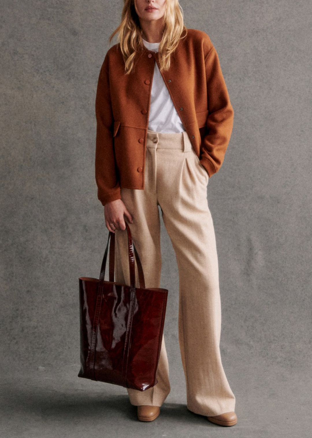 Solid Color Short Double-Faced Wool Coat