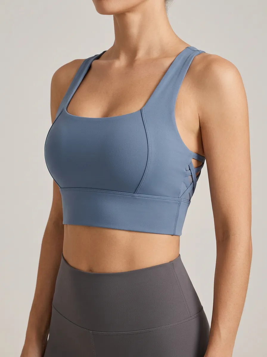 Women's Studio Square Neck Crisscross Back Zip Front Sports Bra