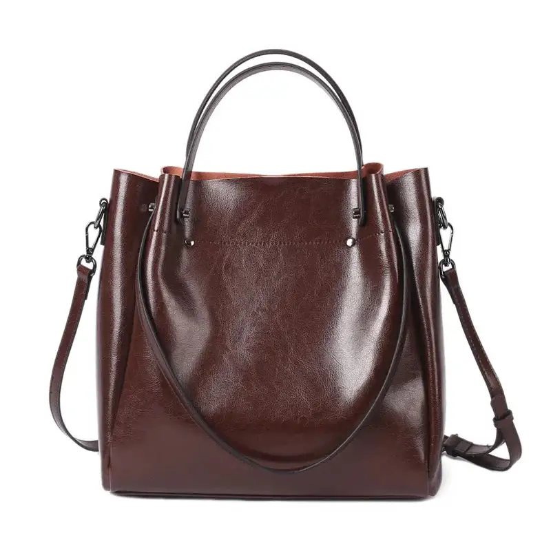 Genuine Cow Leather Bucket-Style Tote Minimalist