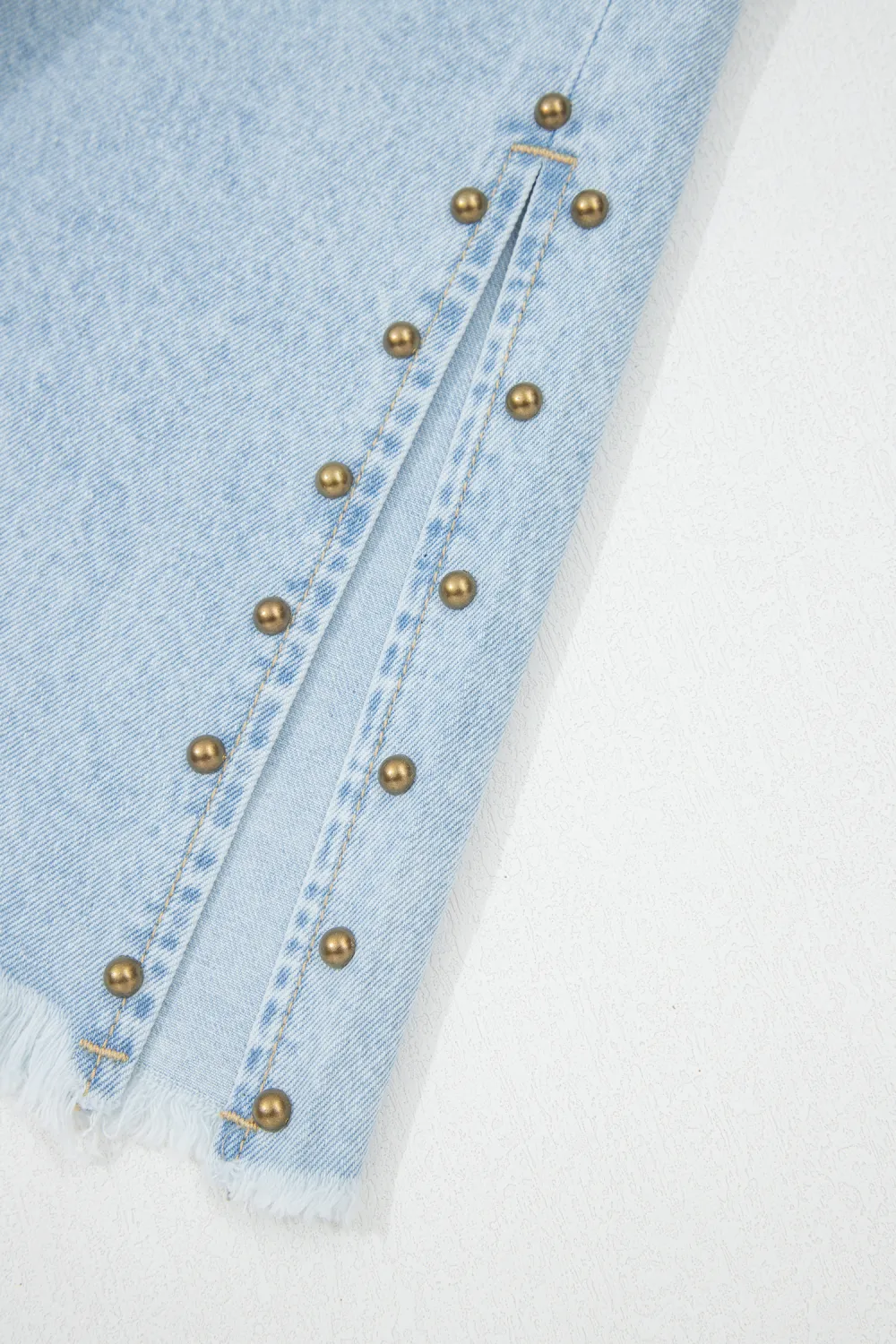 Light Blue Studded Wide Leg Jeans