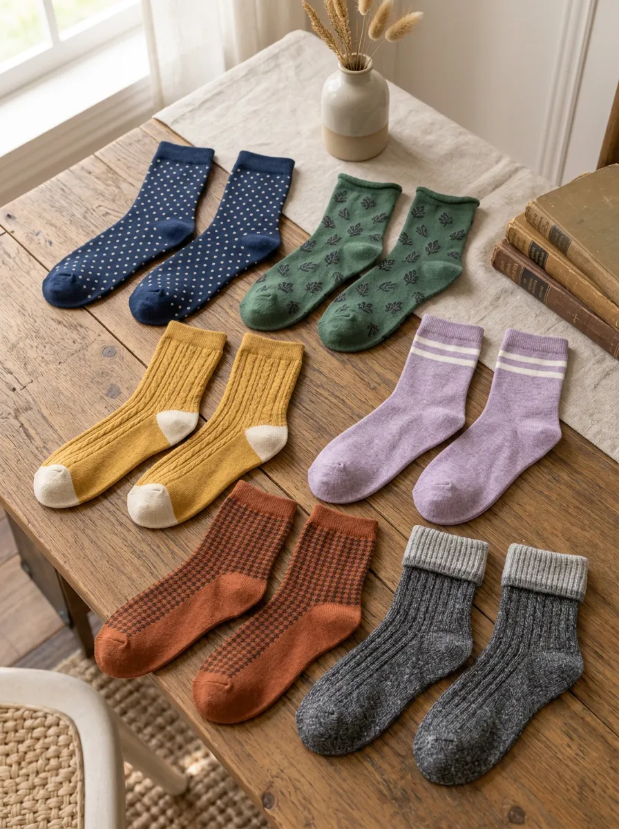 Women's Vintage Style Mixed Pattern Printed Socks Set