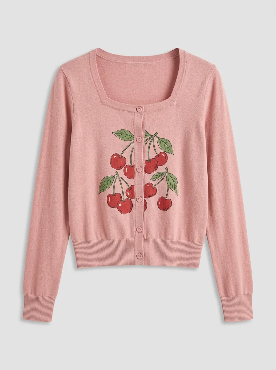 Women's Graphic-Print Rib-Trim Cardigan