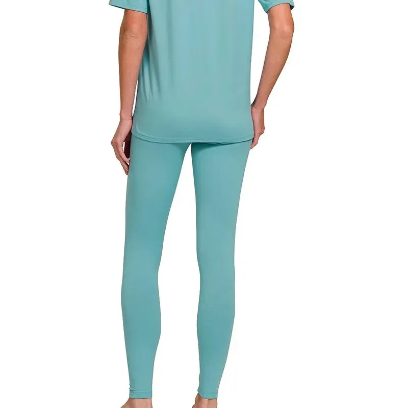 Brushed Dty Microfiber Short Sleeve Top and Pants Loungewear Set