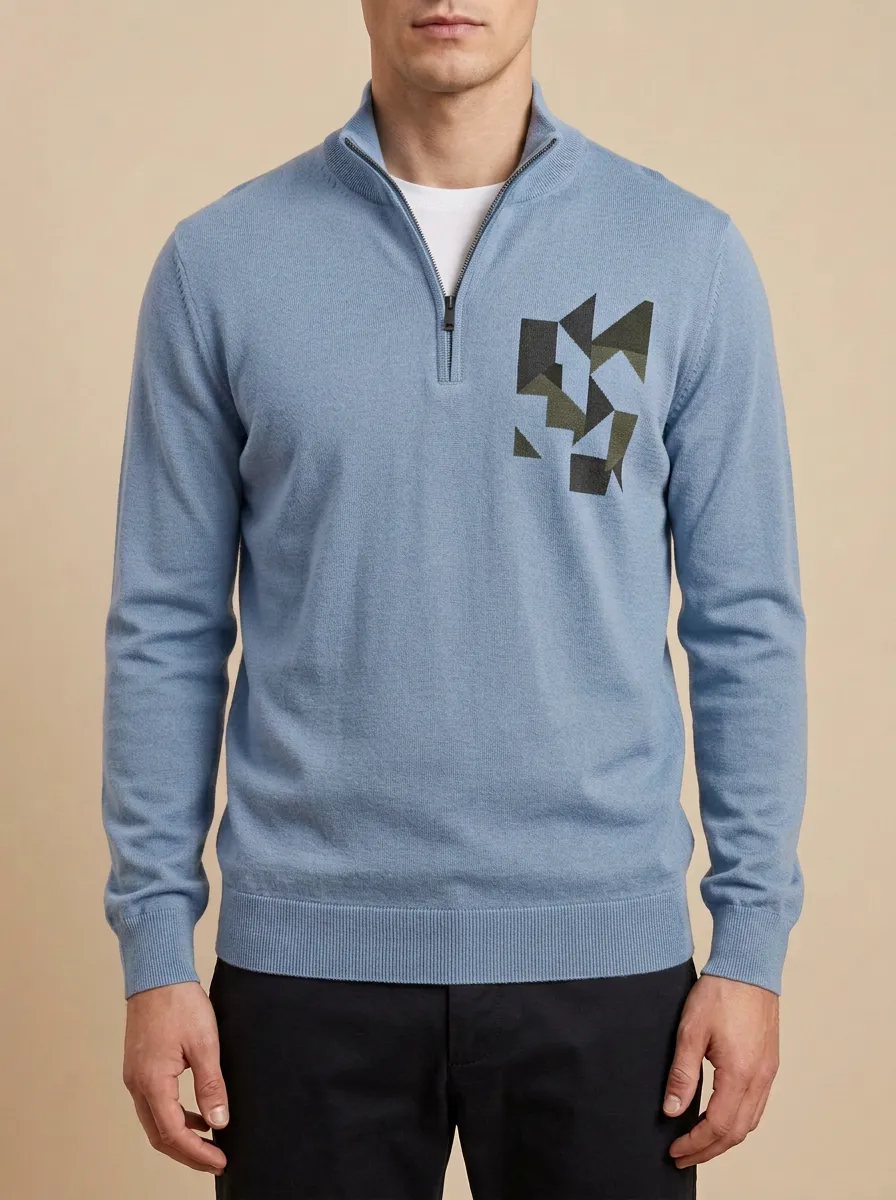 Casual Design Half-Zip Geometric Men's Half-Zip Sweatshirt