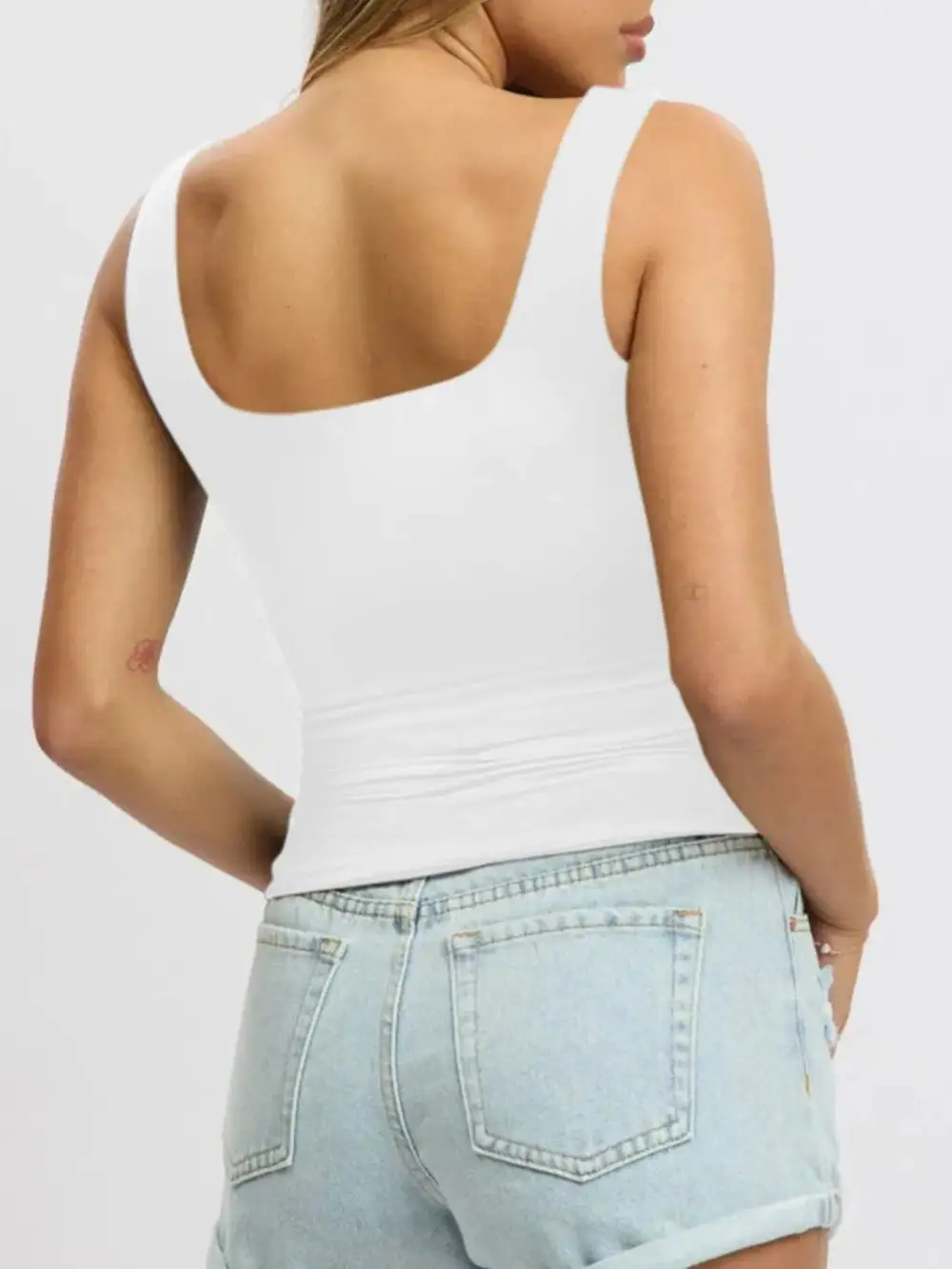 Refined Square-Neck Wide-Strap  Tank Top