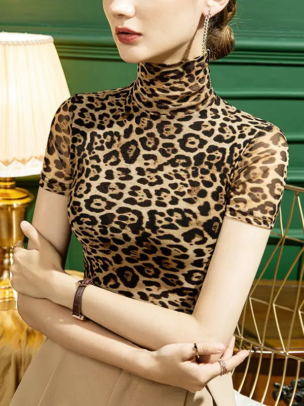 Urban Slim Fit Leopard High Neck T-Shirt
