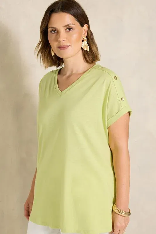 Lime Green Button Shoulder T-Shirt