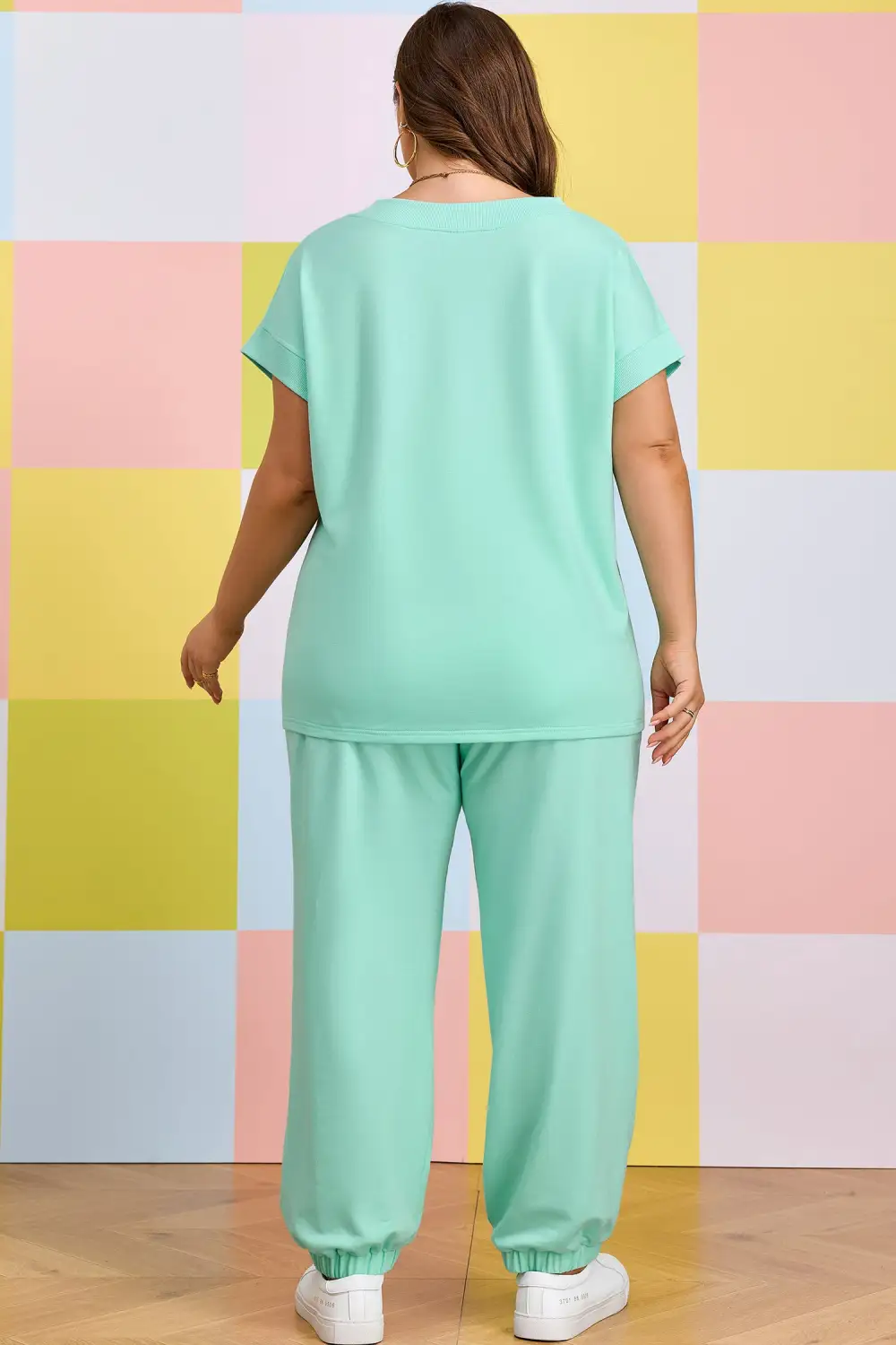 Women's Solid V-neck Tee and Drawstring Pants Set