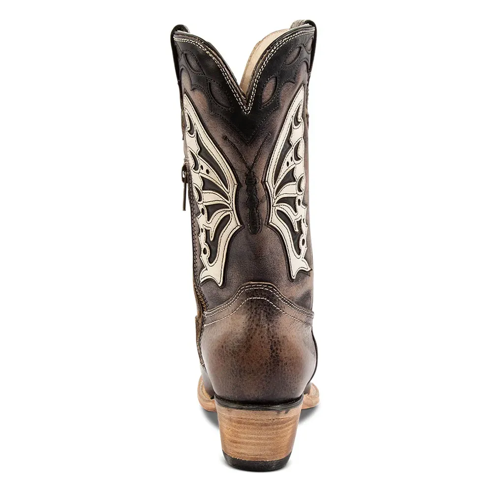 Faux-Leather Distressed Zip-Up Snip-Toe Mid-Calf Boots