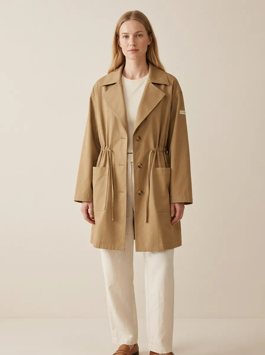 Drawstring Waist Printed Outerwear Jacket