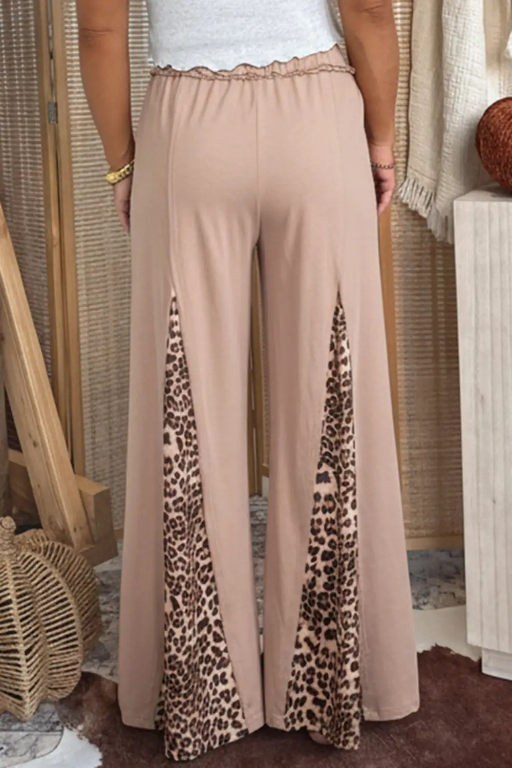 Wash Leopard Patchwork Wide Leg Trousers