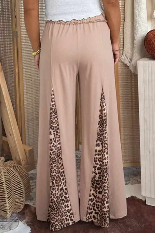 Wash Leopard Patchwork Wide Leg Trousers