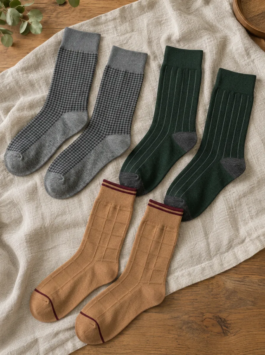 Men's Vintage Style Houndstooth Striped Plaid Patterned Socks Set