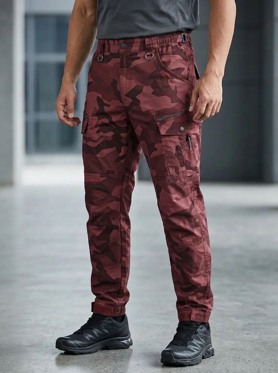 Men's Tactical Outdoor Grey Camouflage Printed Cargo Pants