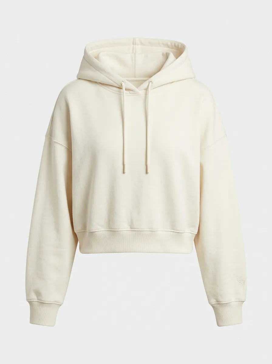 Women's Minimalist Solid Cream Plain Cropped Hoodie