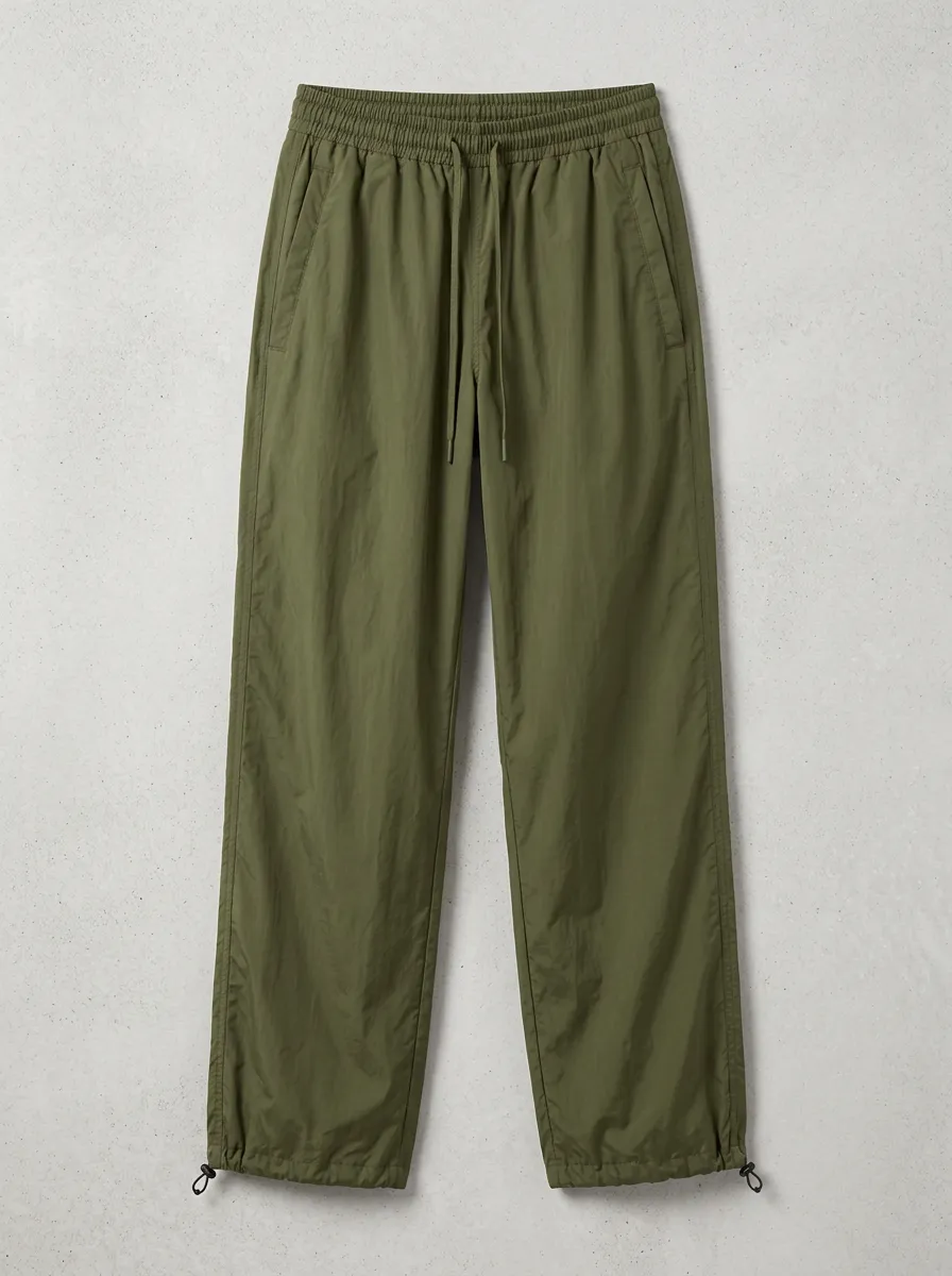 Women's Casual Sport Olive Green Drawstring Nylon Jogger Pants