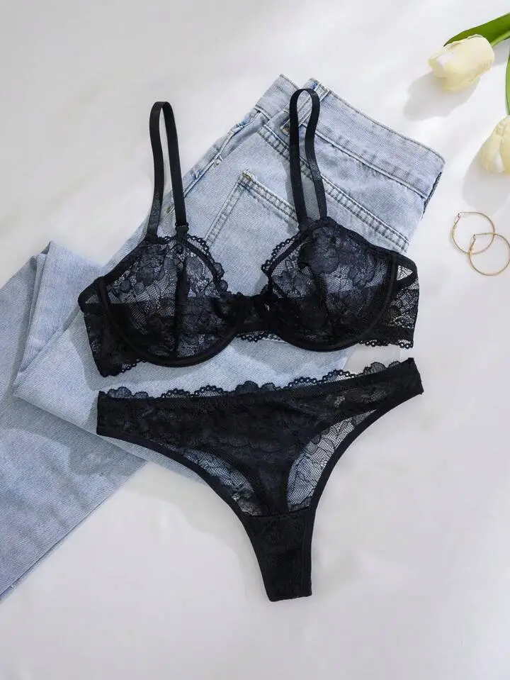 Delicate Lace Sheer Bra And Panty Set