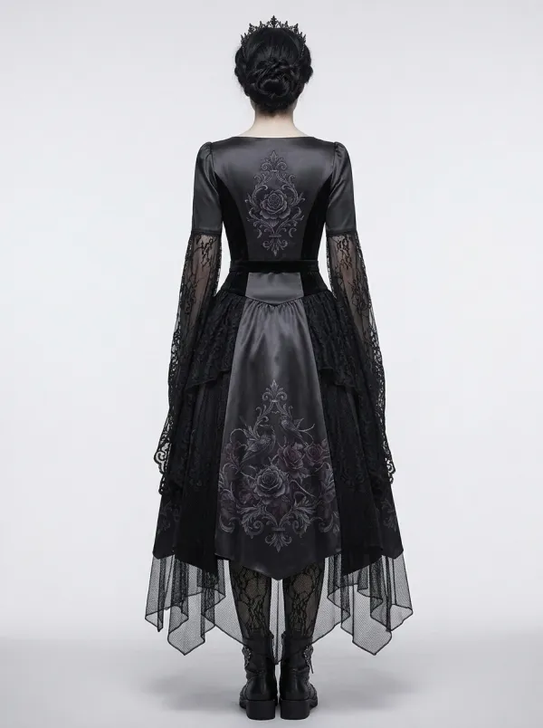 Punk Rose Raven Floral Dark Look Women's Gothic Dress