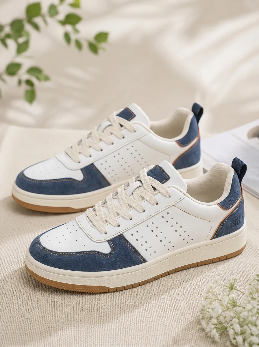 Men's Casual Star Perforated Patchwork Patterned Skate Shoes