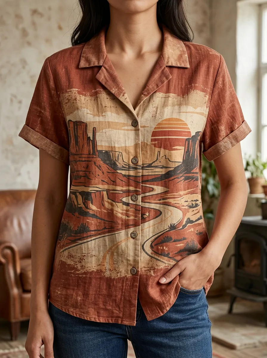 Women's Forest Desert Landscape Sunset Shirt