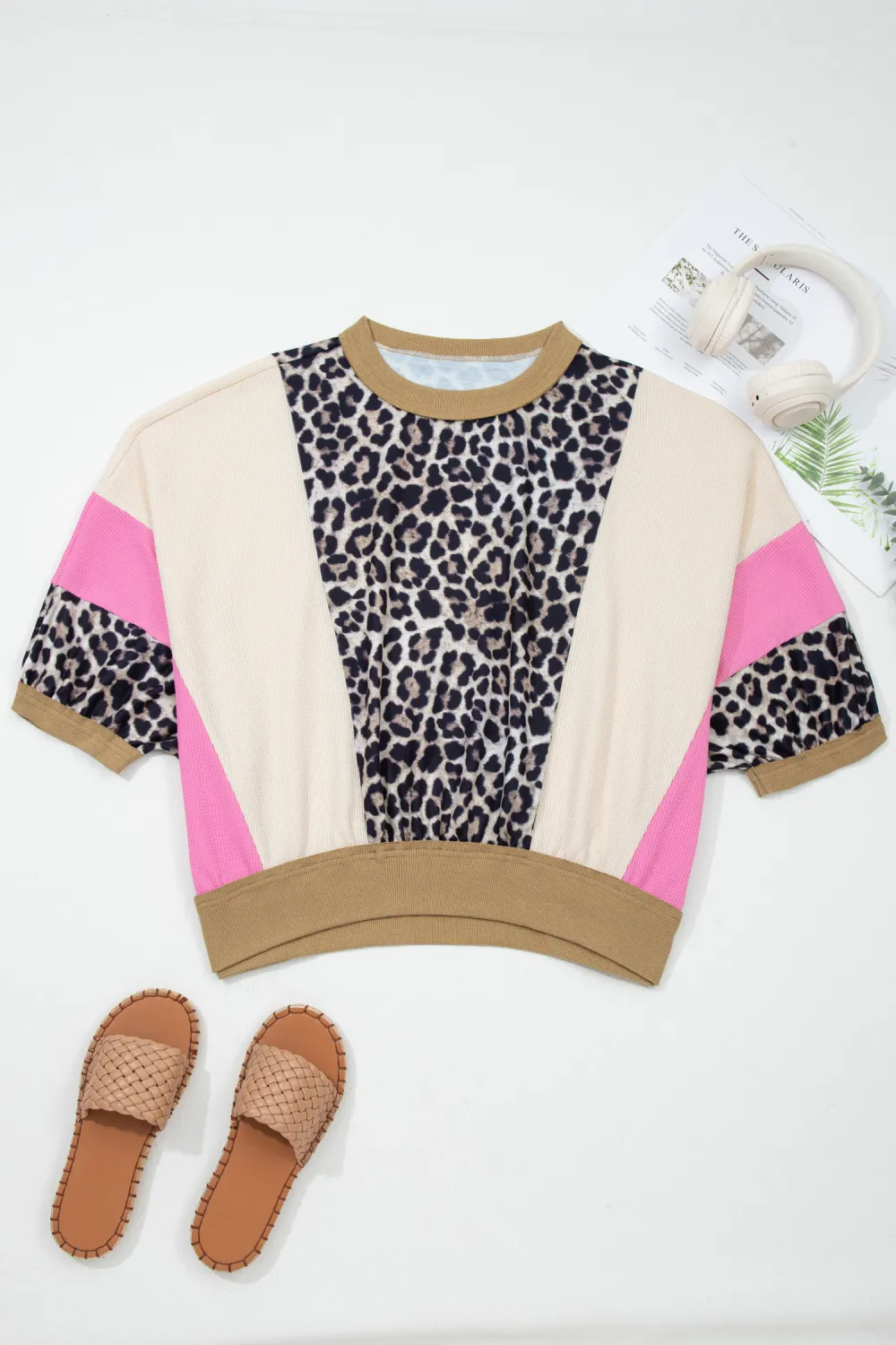 Brown Leopard Print Block Patchwork Top