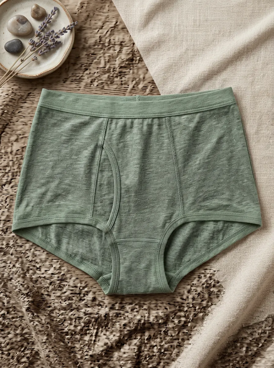 Women's Sage Green Solid Color Cotton Printed Briefs