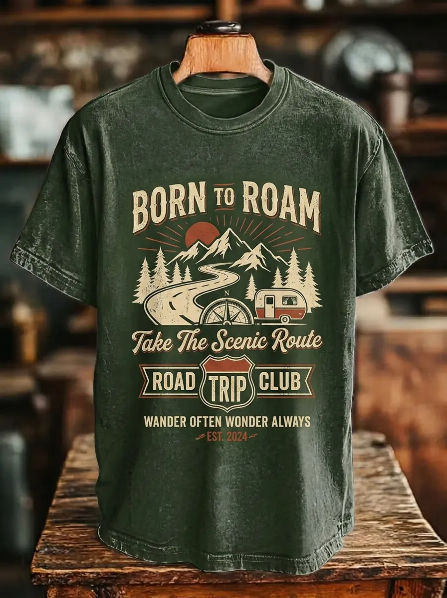 Unisex Road Trip Lover Mountain Camper Printed T-shirt