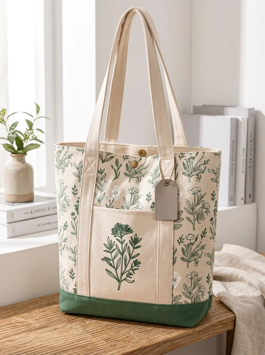 Women's Spacious Botanical Floral Printed Canvas Shoulder Tote Bag