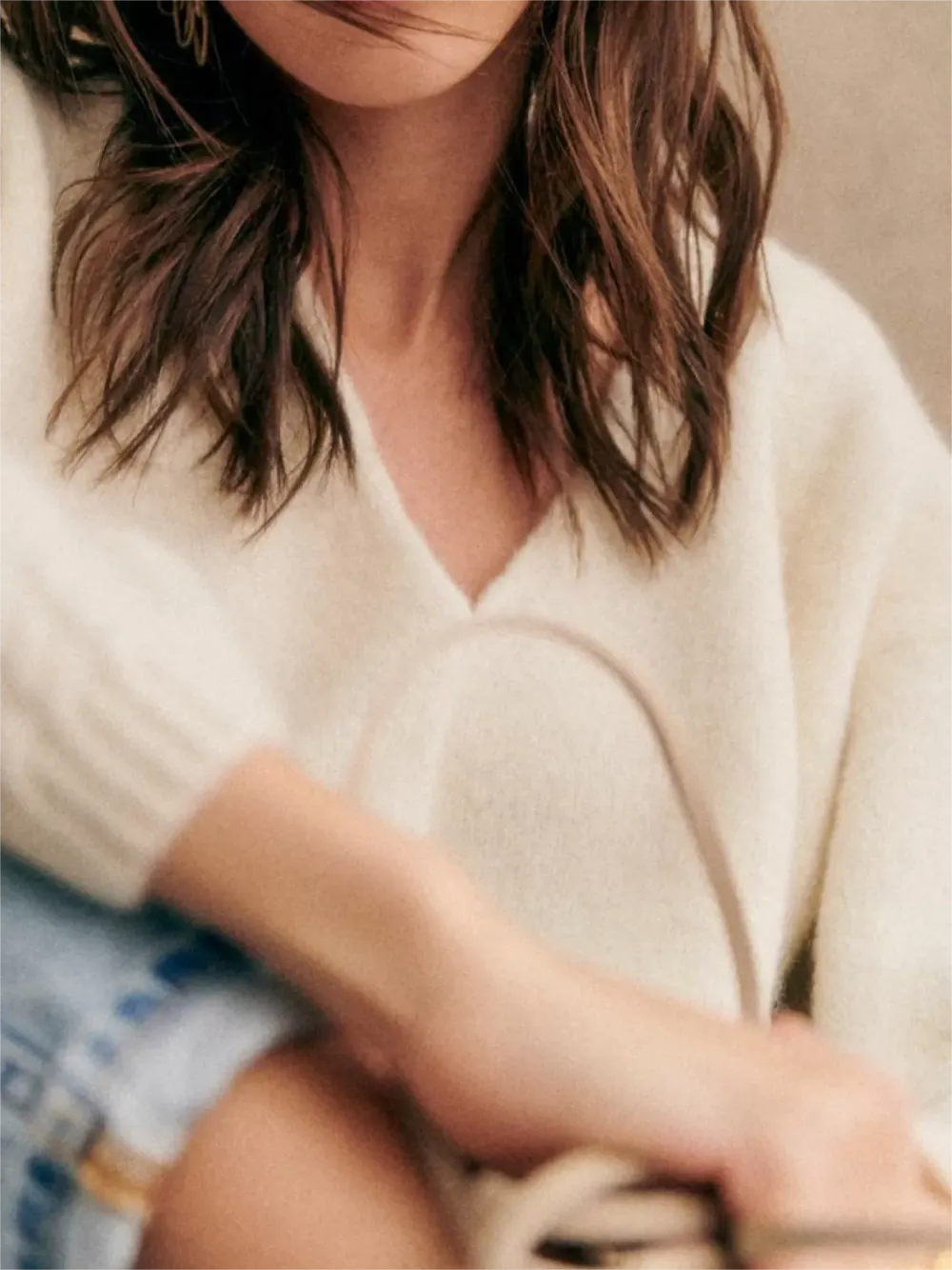 Cream V-Neck Soft Sweater