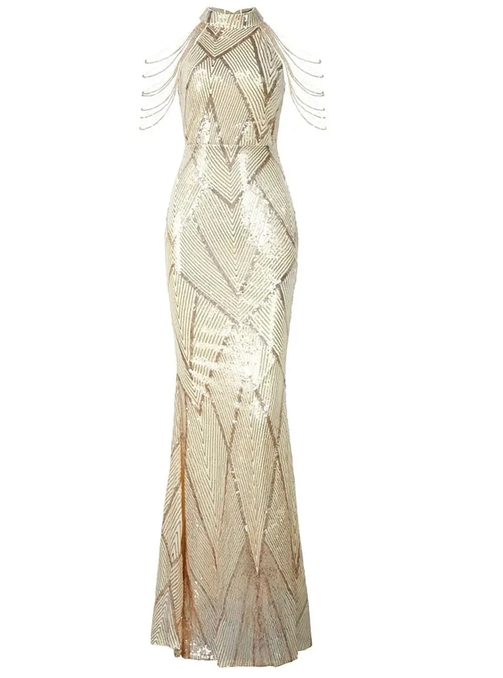 Cold Shoulder Beads Chain Cocktail Dress