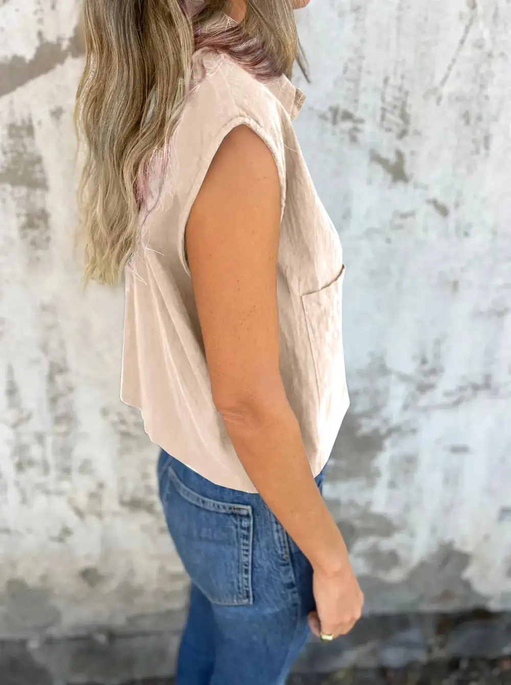 Plus Size Button Down Cap Sleeve Linen Shirt