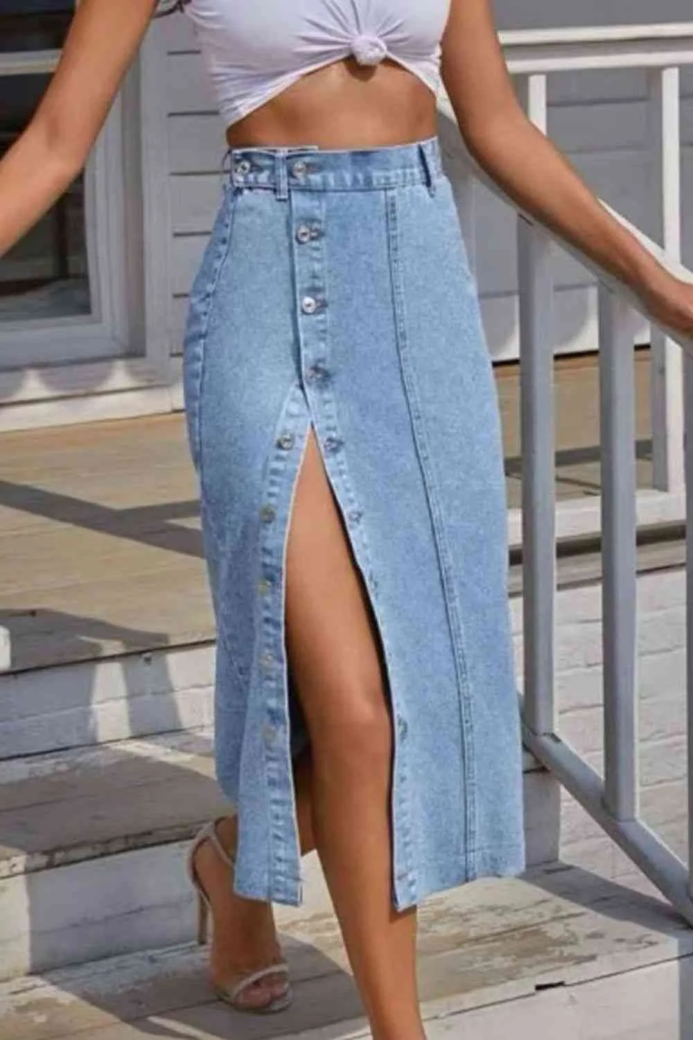 Denim Button Front Skirt