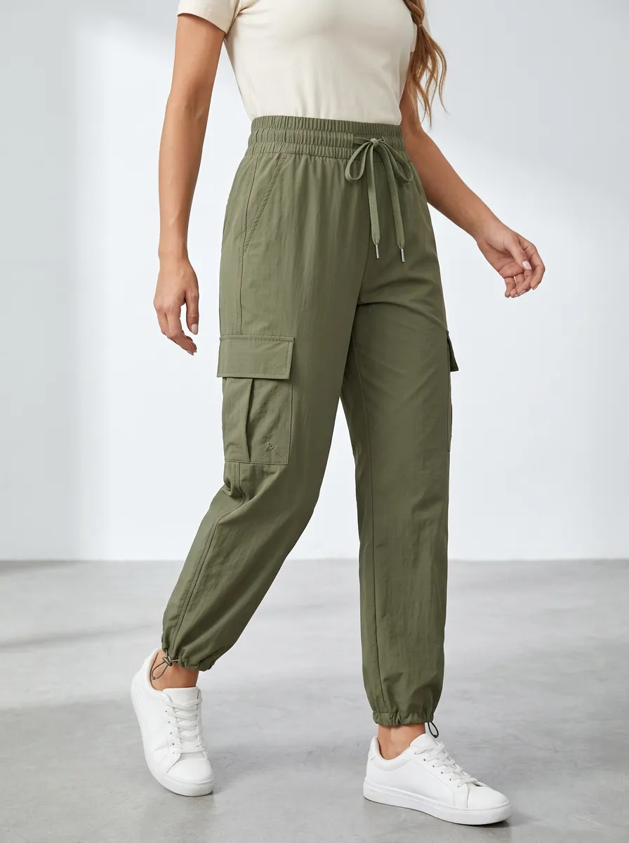 High-Rise Drawstring Breathable Breathable Cargo Pants