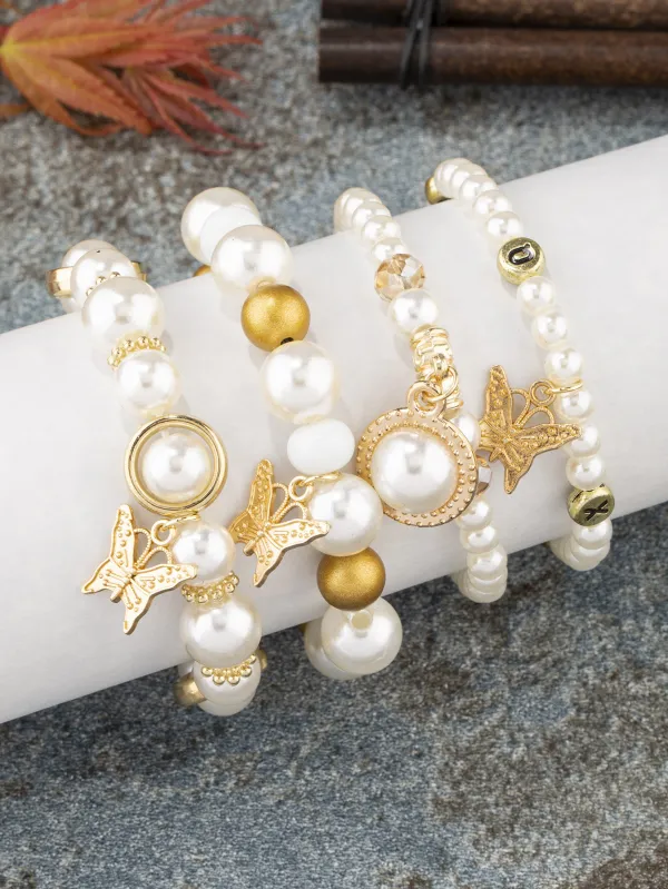 Bracelet Pearl Butterfly Elastic Multi-layer Pendant Bracelet