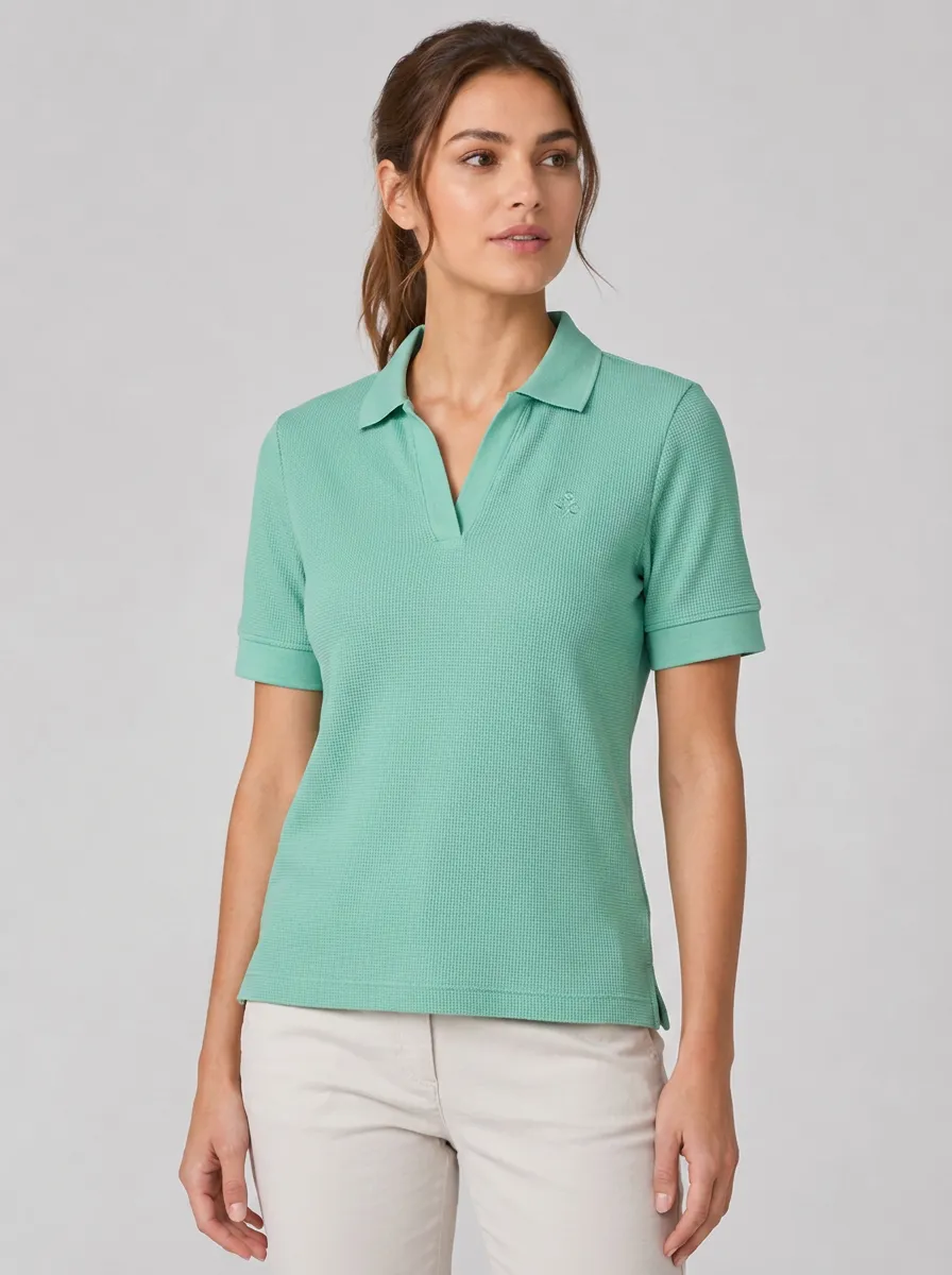 Women's Equestrian Lover Horse Logo Embroidered Waffle Polo Shirt