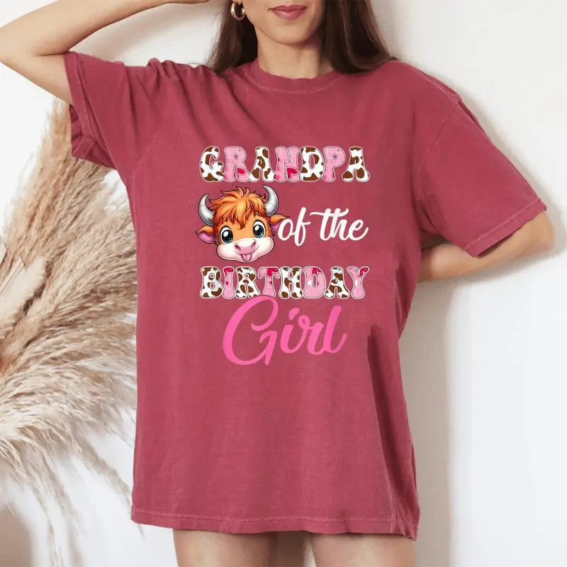 Grandpa Of The Birthday Girl Highland Cow Farm 1St Birthday Women's Oversized Comfort T-Shirt