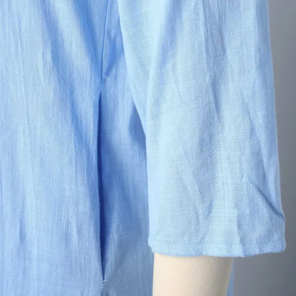 V-Neck Linen Blend Cotton Blend Midi Dress