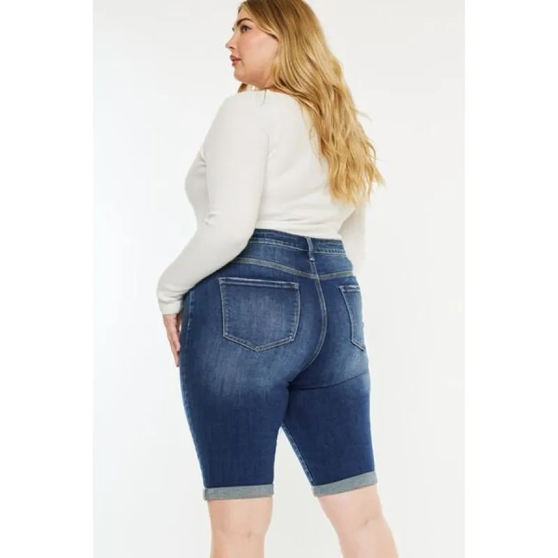 Plus Size Cat's Whiskers Button-Fly Denim Shorts
