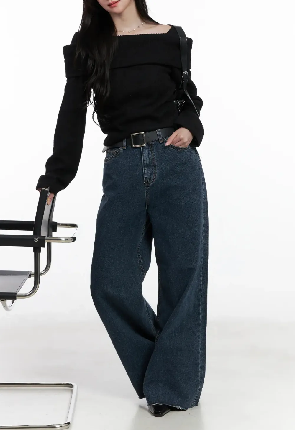 Ribbed Off-Shoulder Long Sleeve Top