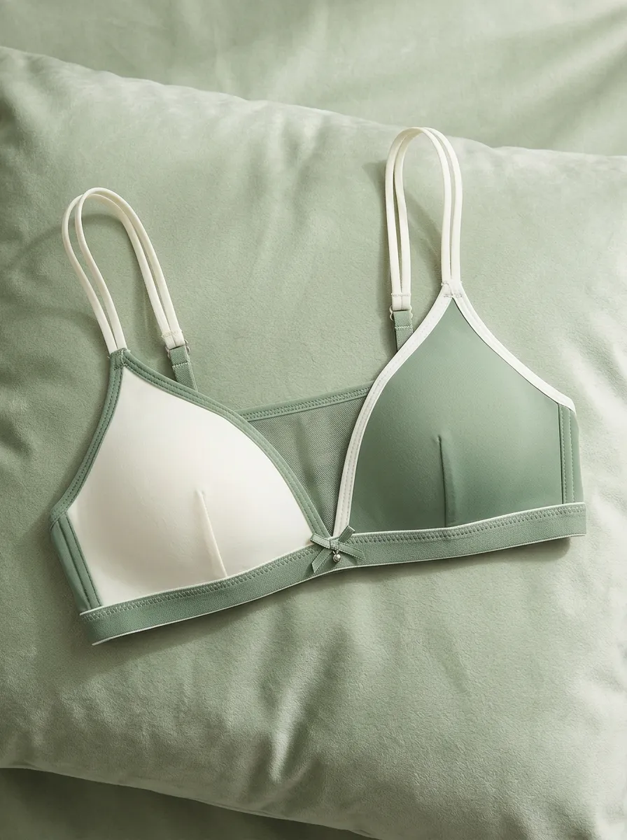 Women's Sage Green White Colorblock Mesh Trim Bralette