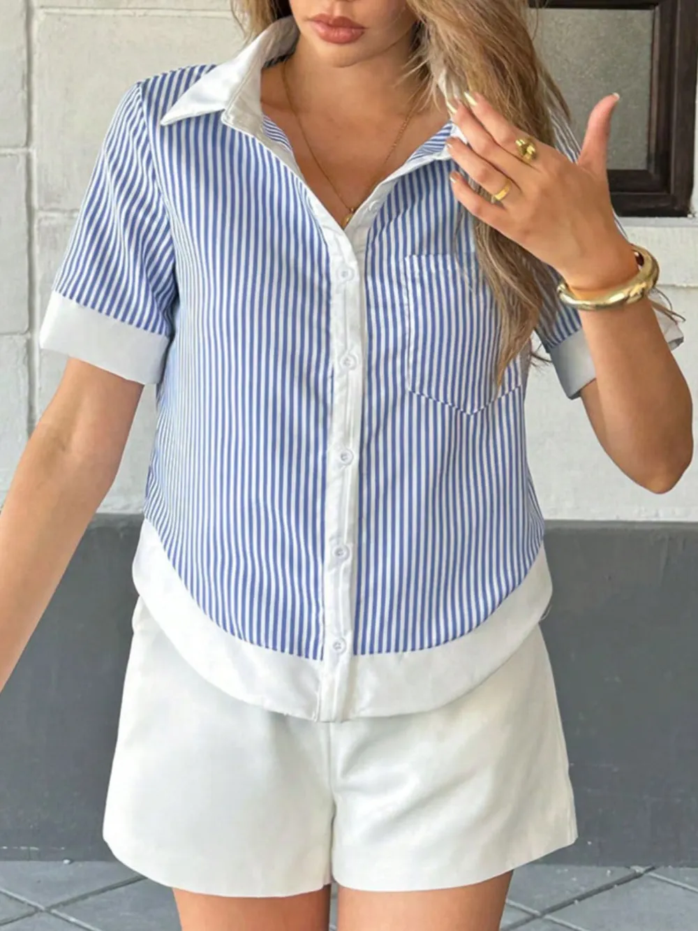 Striped Button Down Short Sleeve Shirt