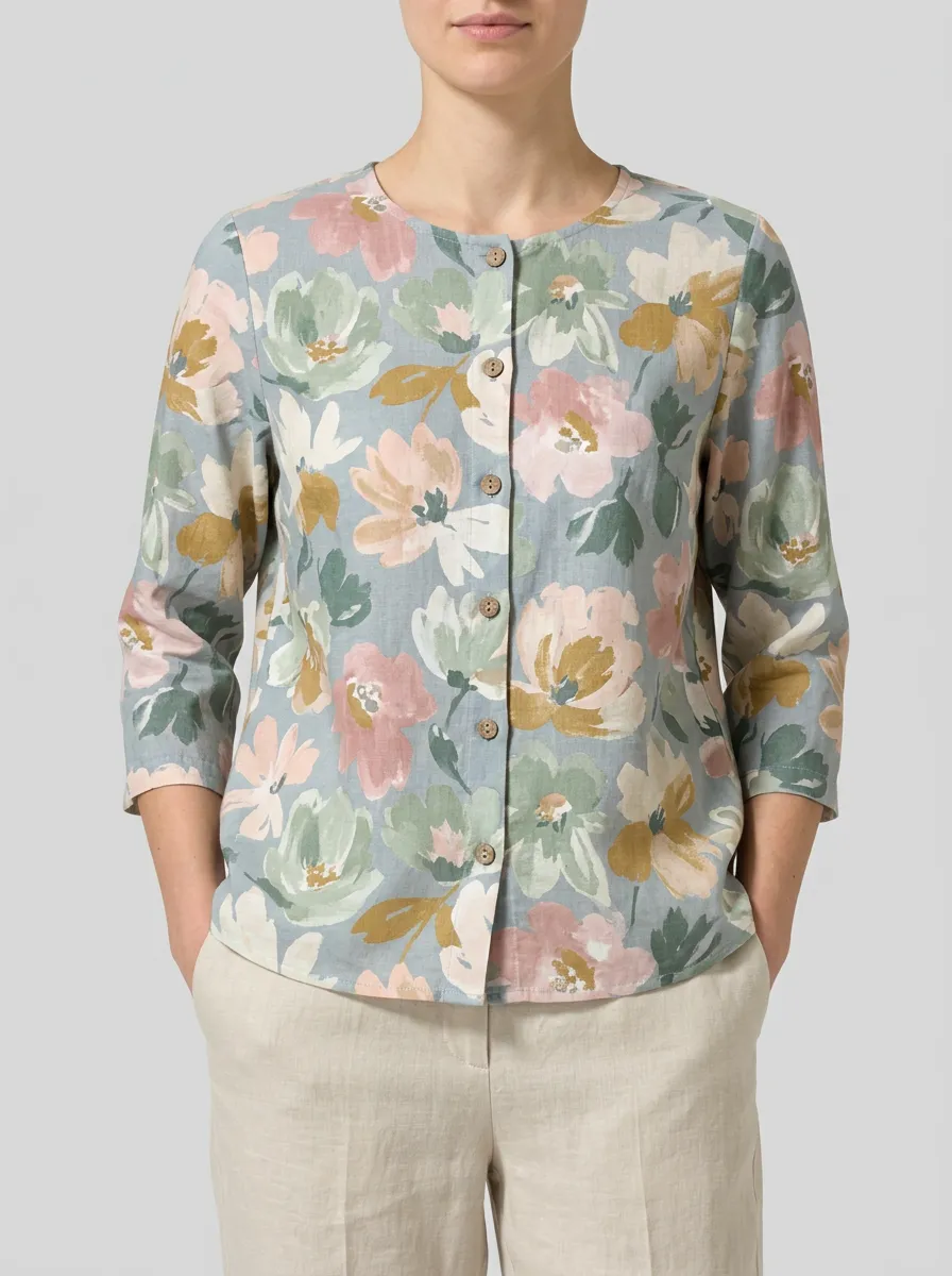 Clean-Look Floral Women's Three-Quarter Sleeve Top