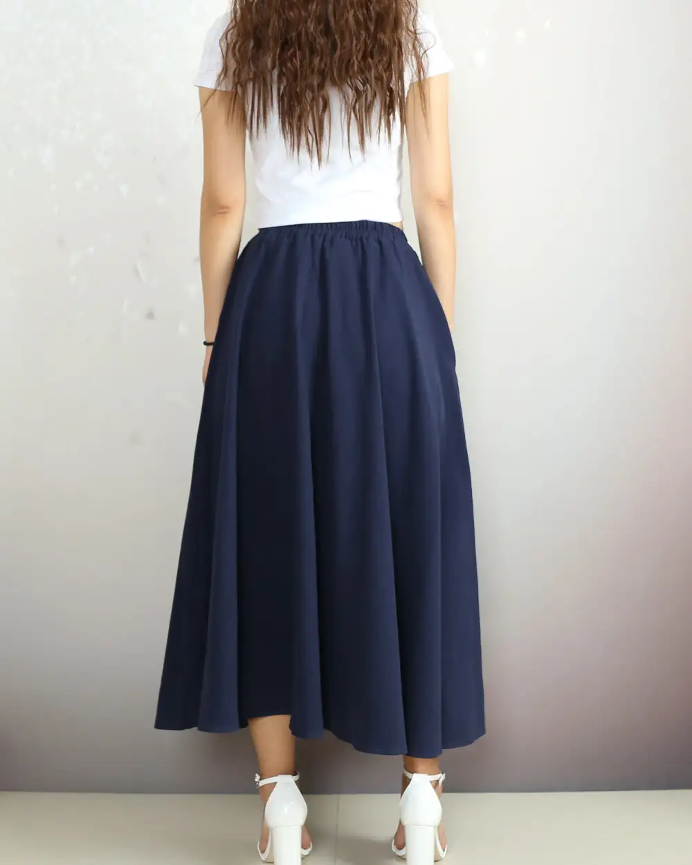 Boho Linen Flared Midi Skirt