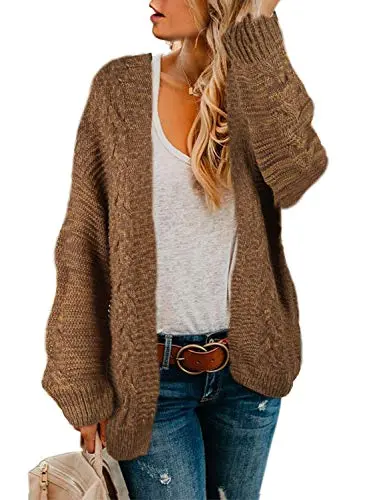 Womens Open Front Long Sleeve Chunky Knit Cardigan Sweaters Loose Outwear Coat