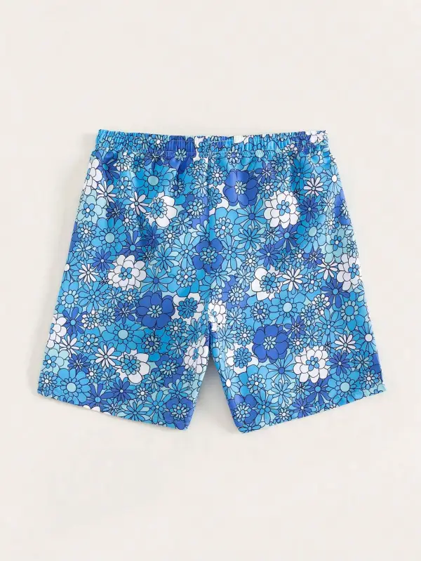 Men's Floral Print Drawstring Swim Trunks